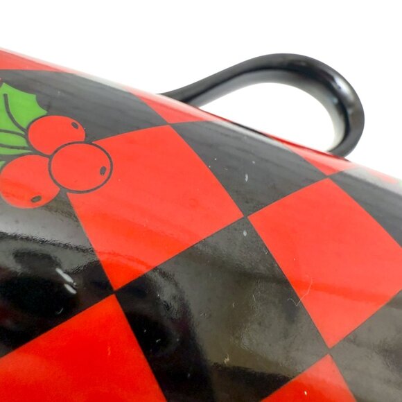 DEPARTMENT 56 Holiday Mugs Set of 3 Red Black Checkerboard Christmas Ho Ho Holly - Picture 8 of 10